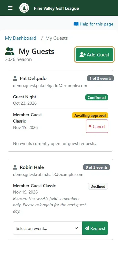 My Guests on a phone with the Add Guest button highlighted
