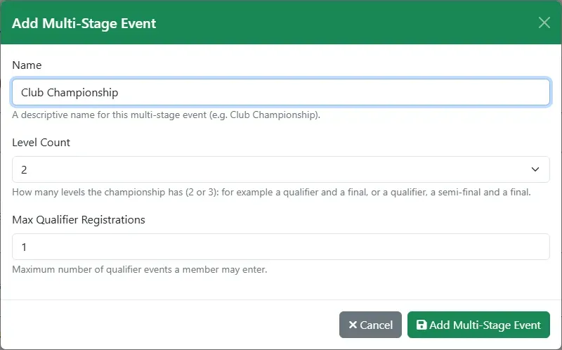 The Add Multi-Stage Event dialog