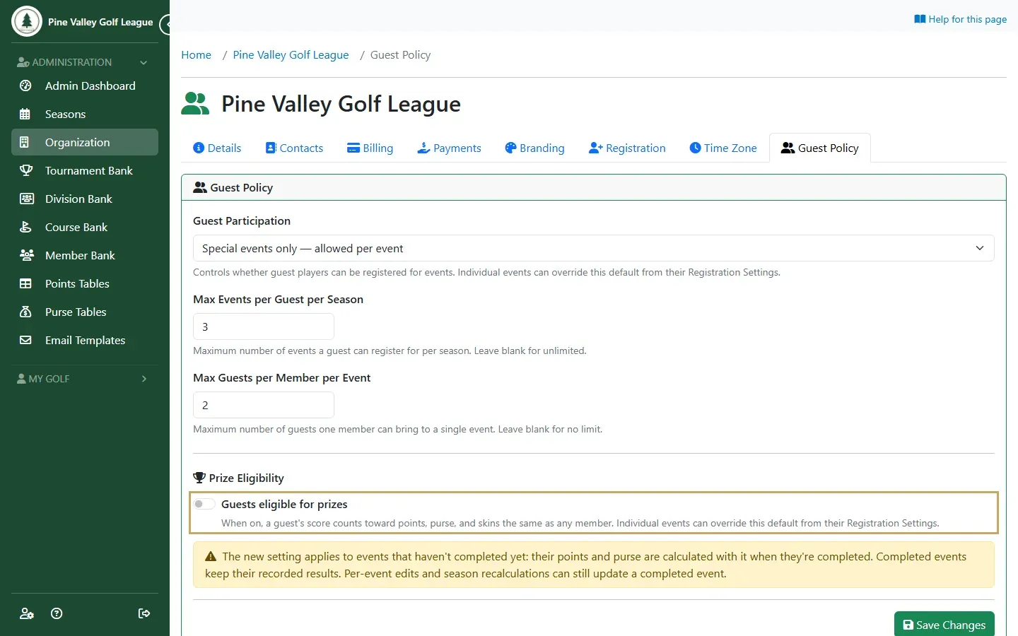 The Prize Eligibility switch, turned off