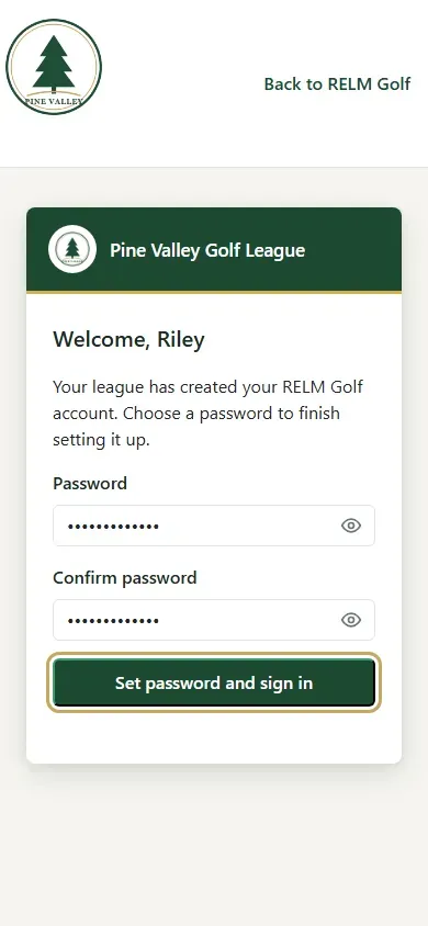 The same page with both password fields filled in and Set password and sign in highlighted
