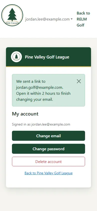 My account with the message: We sent a link to the new address. Open it within 2 hours to finish changing your email.