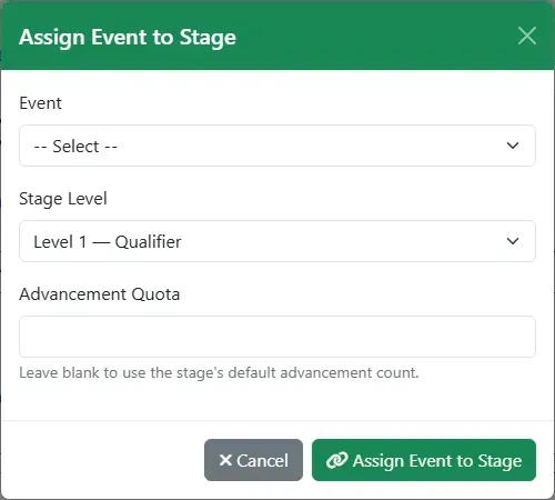 The Assign Event to Stage dialog