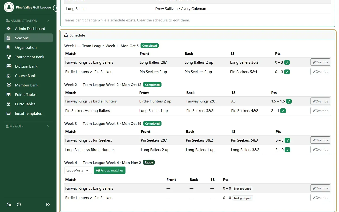 A league’s schedule, week by week