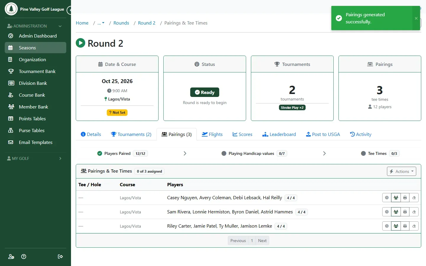 Round 2’s groups: the players who made the cut, four to a group