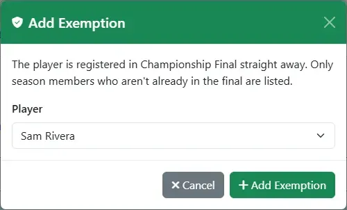 The Add Exemption dialog