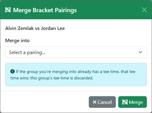 The Merge dialog: choose the group to join